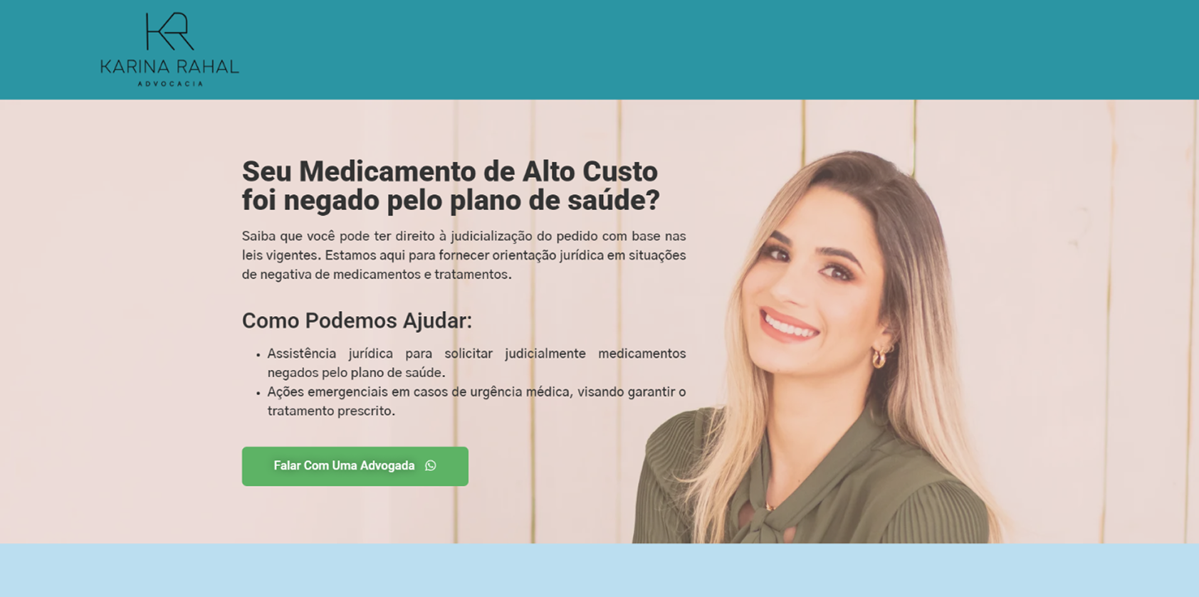Print da landing page da advogada Karina